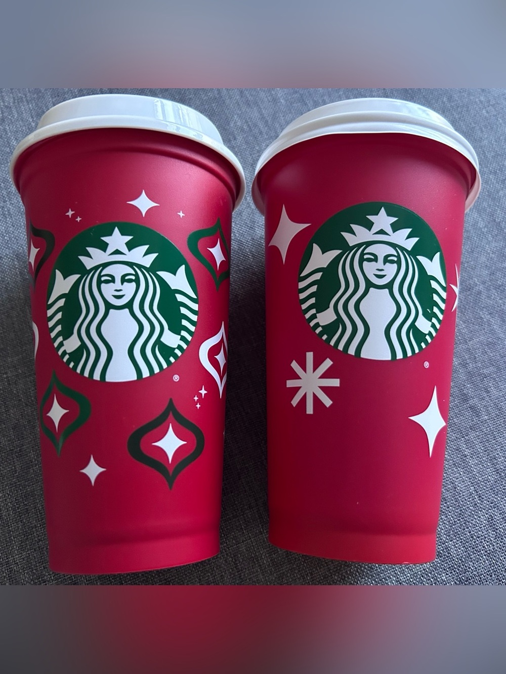 Starbucks Red Holiday Cups with Green Mermaid Logos - Pair